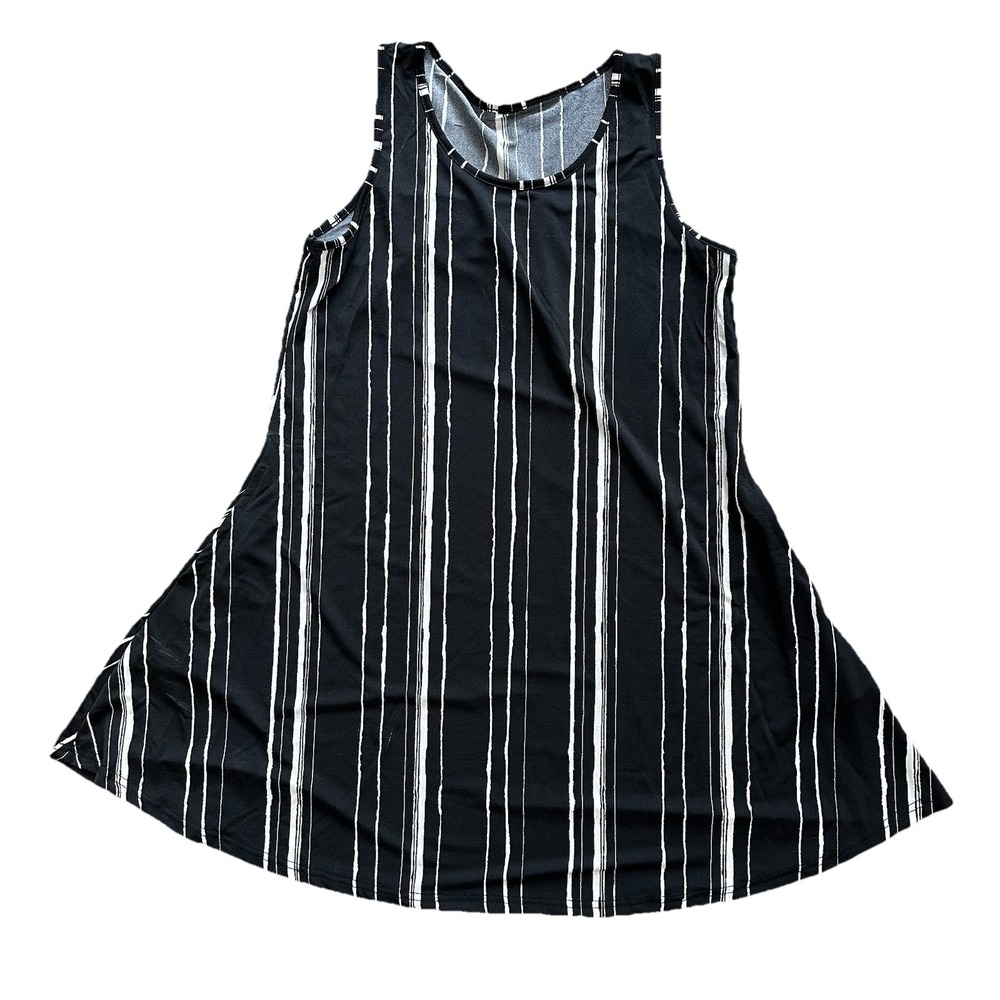 Striped swim cover-up A-line dress sleeveless beach pool Sz Small Pockets‎ Sheer